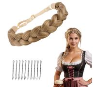 LunarCharm Women's 3 Strand Hair Band with Bobby Pin, Adjustable Braided Headband, Hairpiece for Wedding, Bavaria, Oktoberfest, Brown