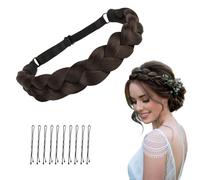 LunarCharm Women's Hairband with 3 Strands, Adjustable Braided Headband with Bobby Pin, Hairpiece for Wedding, Bavaria, Oktoberfest, Dark Brown