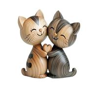 LunarCharm Wooden Sculpture of a Cat Couple - 2D Flat Desk Decoration with Embrace, Home and Office Decoration, Unique Gift for Cat Lovers
