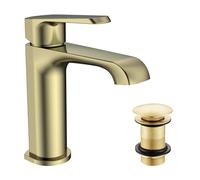 Lunaris Brushed Brass Mono Basin Mixer Tap Deck Mounted with Unslotted Basin Waste