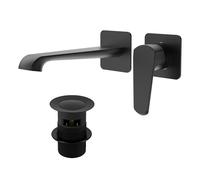 Lunaris Matt Black Wall Mounted Basin Filler Mixer Tap Wall Mounted with Slotted Basin Waste