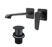 Lunaris Matt Black Wall Mounted Basin Filler Mixer Tap Wall Mounted with Unslotted Basin Waste