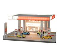 Lunaro 1/64 Scale Chinese Gas Station Architectural Diorama Model, match major 1/64 scale brands, with Light-up Function for Collection Display, Photography (Vehicles and Figures Not Included)