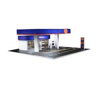 Lunaro 1/64 Scale Gulf Gas Station Architectural Diorama Model, match major 1/64 scale brands, with Light-up Function for Collection Display, Photography (Vehicles and Figures Not Included)