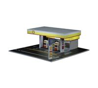 Lunaro 1/64 Scale Shell Gas Station Architectural Diorama Model, match major 1/64 scale brands, with Light-up Function for Collection Display, Photography (Vehicles and Figures Not Included)