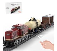 Lunaro European Diesel Freight Train RC Building Blocks Set, Dynamic Speed-Control Locomotive with Remote Control Headstock and Cargo Wagons - Modern Railway Engineering MOC (2171PCS)