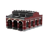 Lunaro Free Parking Locomotives Roundhouse Building Blocks Set, 3927PCS 3-Bay Engine Shed for Steam Train Display, Maintenance & Railway Diorama Building