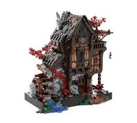 Lunaro Medieval Water Mill MOC Blocks, Retro Cottage Kit with Waterwheel, DIY Architecture Model for Adults, Creative Valentine's Day Gift & Home Decor (2717 Pcs)