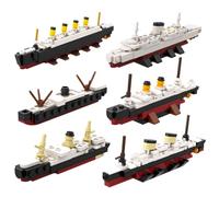Lunaro MOC 6-in-1 Ocean Liner Miniature Building Blocks Set, Historic Ship Models including Titanic, Britannic, Wilhelm Gustloff, Display Gift for Adults 16+ (537 PCS)