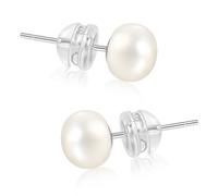LunarPearl Small White Pearl Earrings Hand Selected Freshwater Pearl 6~7mm Sterling Silver Hypoallergenic Earrings for Women