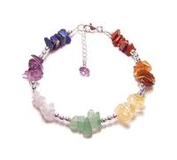 LunarraStar Women 925 Sterling Silver Chakra Bracelet with Multicoloured Gemstones Amethyst Garnet Adjustable