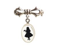 LunarraStar Women Silver Plated Alice in Wonderland Cameo Brooch Drink Me Bottle Victorian Bow Pin