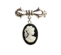 LunarraStar Women Silver Plated Black and White Cameo Brooch Victorian Bow Pin
