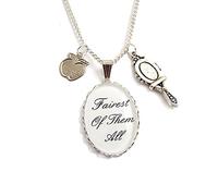 LunarraStar Women Silver Plated Snow White Necklace Fairest of Them All with Apple and Mirror