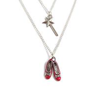 LunarraStar Women Silver Plated Wizard of Oz Necklace Ruby Red Slippers and Wand Double Stranded