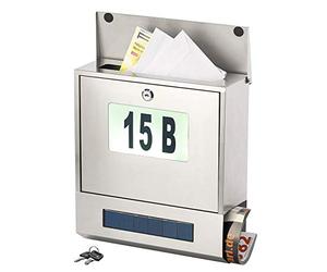 Lunartec Post Box: Stainless Steel Letterbox, Solar Light House Number, Newspaper Compartment, 3 LEDs (Post Box with House Number, Letter Box with Lighting)