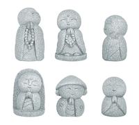 Lunarthos 6-Piece Japanese-Style Jizo Mini Buddha Statue Set - Healing Zen Garden Decor & Cute Desk Accessories for Stress Relief - Waterproof Sandstone Figurines for Bonsai, Aquariums & Empathy Gifts