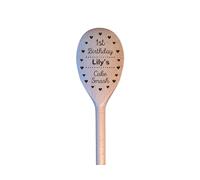 LunaTastic Gifts Personalised Name Date Cake Smash Wooden Spoon Gift - Engraved 1st Birthday Celebration Photo Prop - Keepsake Memory Present for Baby Boy Girl - 30cm Long - Heart Circle