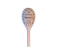LunaTastic Gifts Personalised Name Date Cake Smash Wooden Spoon Gift - Engraved 1st Birthday Celebration Photo Prop - Keepsake Memory Present for Baby Boy Girl - 30cm Long - Star Circle