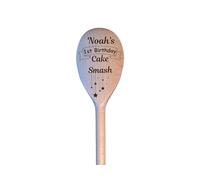 LunaTastic Gifts Personalised Name Date Cake Smash Wooden Spoon Gift - Engraved 1st Birthday Celebration Photo Prop - Memory Keepsake Present for Baby Boy Girl - 30cm Long - Banner