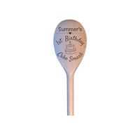 LunaTastic Gifts Personalised Name Date Cake Smash Wooden Spoon Gift - Engraved 1st Birthday Celebration Photo Prop - Keepsake Memory Present for Baby Boy Girl - 30cm Long - Birthday Cake