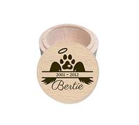 LunaTastic Gifts Personalised Wooden Pet Memorial Box, Custom Wooden Remembrance Trinket Box, Animal Fur locket Keepsake Memory Box - Wings