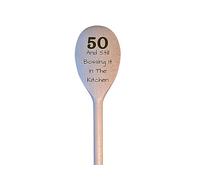 LunaTastic Gifts Wooden Engraved Spoon - 50th Birthday Milestone Chef Cooking Baking Gift - 30cm Long - Still Bossing It