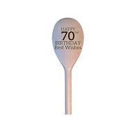 LunaTastic Gifts Wooden Engraved Spoon - 70th Birthday Milestone Chef Cooking Baking Gift - 30cm Long - Best Wishes