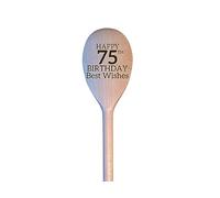LunaTastic Gifts Wooden Engraved Spoon - 75th Birthday Milestone Chef Cooking Baking Gift - 30cm Long - Best Wishes