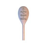 LunaTastic Gifts Wooden Engraved Spoon - Auntie Birthday Milestone Christmas Stocking Filler Chef Cooking Baking Gift - 30cm Long - Queen of Baking