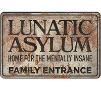 Lunatic Asylum Family Entrance - Retro Vintage Tin Sign - 8x12 Inch
