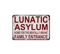 Lunatic Asylum Family Entrance - Retro Vintage Tin Sign, Novelty Metal Sign For Door Name Plate Plaque Home Patio Garden Bar Farm House Garage Wall Decor Tin Sign 8x12Inch