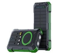 Lunavelle Wireless Power Bank, 20000mah Solar Charger Power Bank with Type-C 5v/3.5a Fast Charging, Compatible All Mobile Devices, with 2 Led Flashlights, Ipx5 Waterproof for Camping Hiking (green)