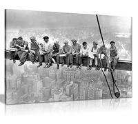 Lunch Atop a Skyscraper Canvas Wall Art, Framed, 36x24in, Black and White | Panther Print New York Cityscape, Large Pictures for Living Room and Bedroom, Ready to Hang on Pine Frame, Archival Inks