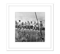 Lunch Atop A Skyscraper New York 1932 Iconic Photo 8X8 Inch Square Wooden Framed Wall Art Print Picture with Mount Artery8 White One Size