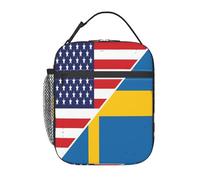 Lunch Bag American Sweden Flag Swedish Roots Lunch Box Durable Thermal Cooler Bag Reusable Organizer for Women & Men Picnic & Travel Gifts