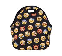 Lunch Bag Box Neoprene School Work Handbag Breakfast Emoji Black [048]