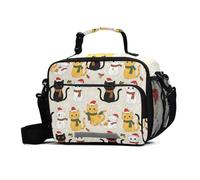 Lunch Bag Christmas Beige Colorful Cat Snowflake High Capacity Insulated Lunch Box with Adjustable Shoulder Strap Lunch Tote Bag for Work Picnic or Travel