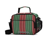 Lunch Bag Christmas Red Green Stripes Water-Resistant Reusable Lunch Box with Adjustable Shoulder Strap Lunch Tote Bag for Work, Travel, Outdoor