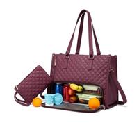 Lunch Bag Combination 2 in 1 Large Leakproof Tote Bags with Compartment and Purse Shopping Bag for Women Convertible Laptop Handbags Work Package for Business (Burgundy)