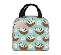 Lunch Bag Cute Pattern with Hedgehogs and Flowers On A Blue Insulated Lunch Box Back to School Reusable Bags Meal Portable Container Tote for Boys Girls Travel Work Picnic Boxes