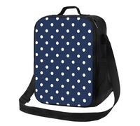 Lunch Bag, Durable Insulated Lunch Box Reusable Tote Bag Cooler Bag for Work SchoolPrint White Polka Dots Navy Blue