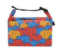 Lunch Bag for Girls Adjustable Abstract Pumpkin Patterns Red and Blue Teachers Lunch Tote Bag for Outdoor Travel