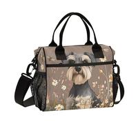 Lunch Bag for Girls Leakproof Insulated Lunch Sack Kindergarten with Shoulder Strap M Cartoon Miniature Schnauzer Dogs Brown