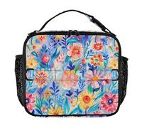 Lunch Bag for Girls Water Resistant Kids Lunch Box Keeps Food Warm Lunch Tote Bag for Work Office Boho Style Colorful Bloom