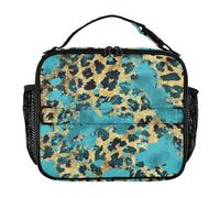 Lunch Bag for Girls Waterproof Insulated Lunch Box for Men Removable Shoulder Strap Lunch Tote Bag for Beach Travel Golden Blue Leopard Print