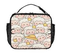 Lunch Bag for Girls Zip Pockets Expandable Lunch Box Shoulder Strap and Bottle Holder Holds Lunch Box for Work Office Cute Cartoon Sheep White