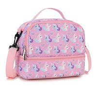 Lunch Bag for Kids, Insulated Dual Compartment Lunch Box Cute Thermal Lunch Tote Bag with Removable Shoulder Strap for Girls Boys