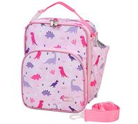 Lunch Bag for Kids,VASCHY Large Capacity Insulated Lunch Box Bag for Girls Lightweight Thermal Lunch Tote Bag Portable Cooler Bag with Bottle Pocket Adjustable Shoulder Strap for School(Pink Dinosaur)