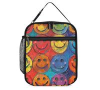 Lunch Bag for Men Women Insulated Lunch Box Colorful Smiley Face Lunchbox Lunch Tote Bag for Work Lunch Bag with Side Pockets